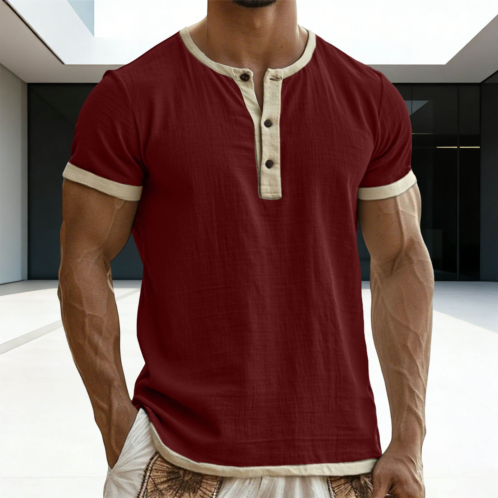 Klassische Retro Color-Block Henley T-Shirts, die von Tausenden Männern geliebt werden
