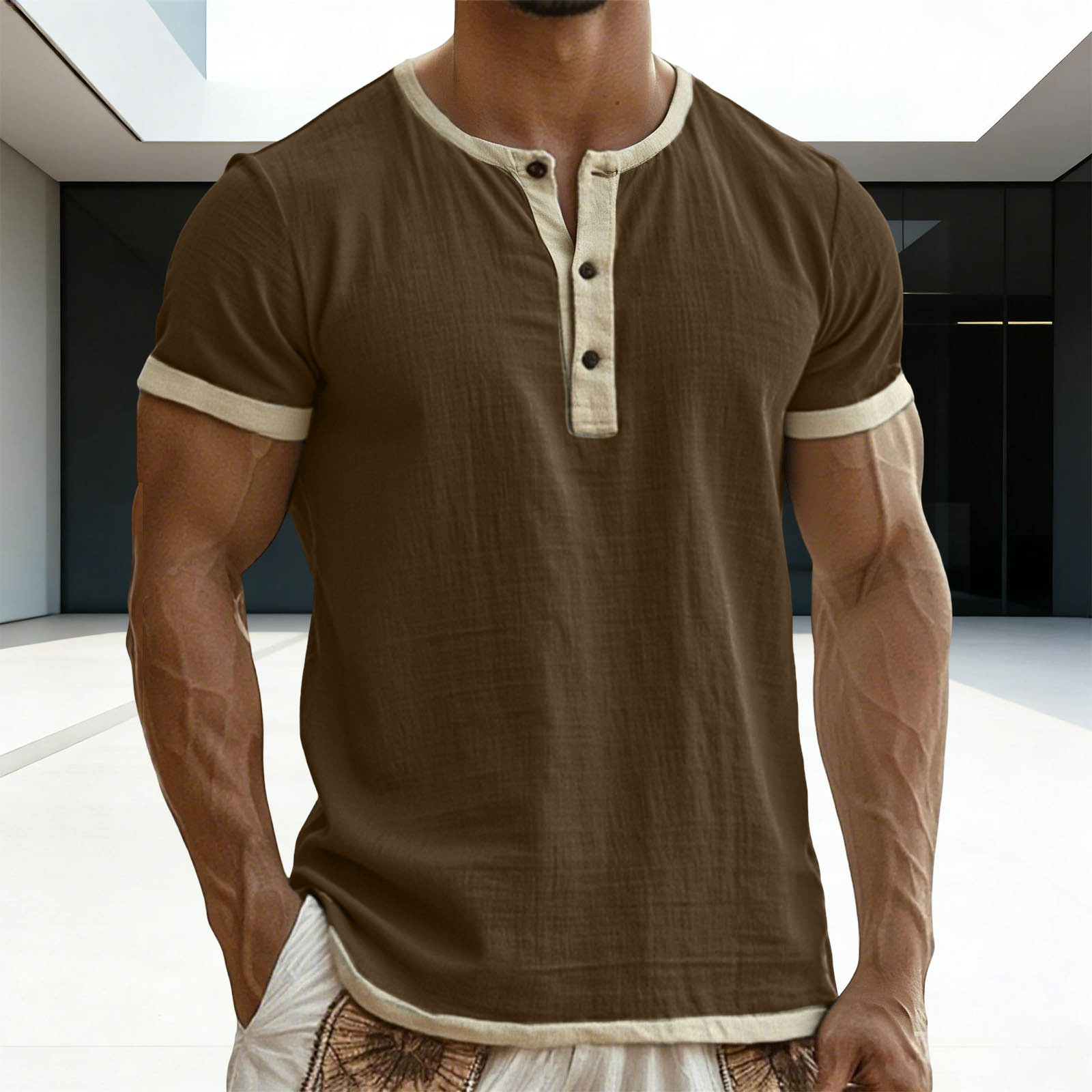 Klassische Retro Color-Block Henley T-Shirts, die von Tausenden Männern geliebt werden