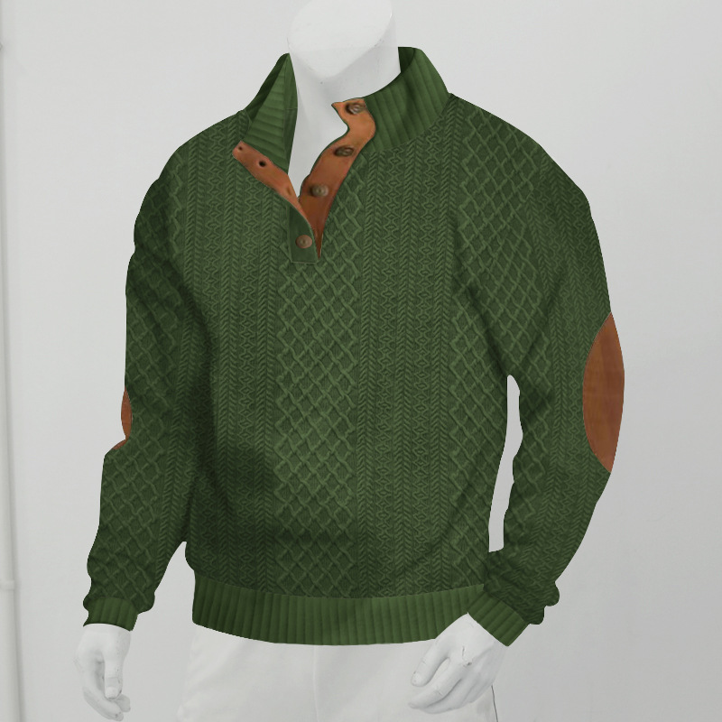 Herren Strukturstrick-Pullover mit Stehkragen & Ellbogen-Patches – Klassischer Casual-Look