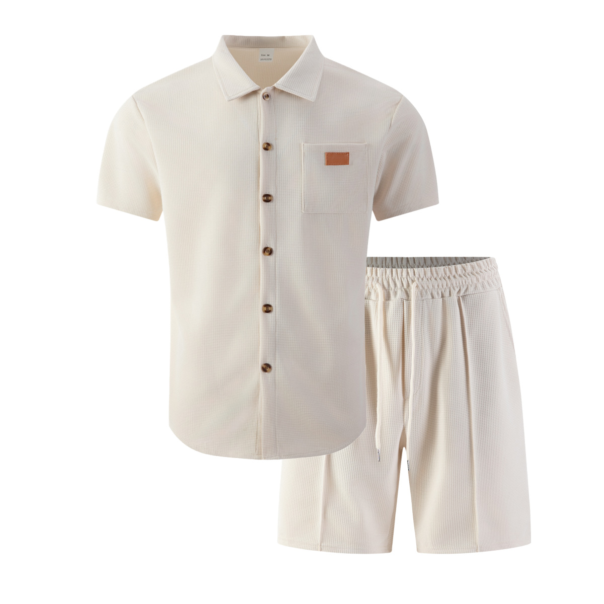 Waffel-Lounge-Set für Herren – Zweiteiler aus Kurzarm-Hemd mit Kragen & Shorts