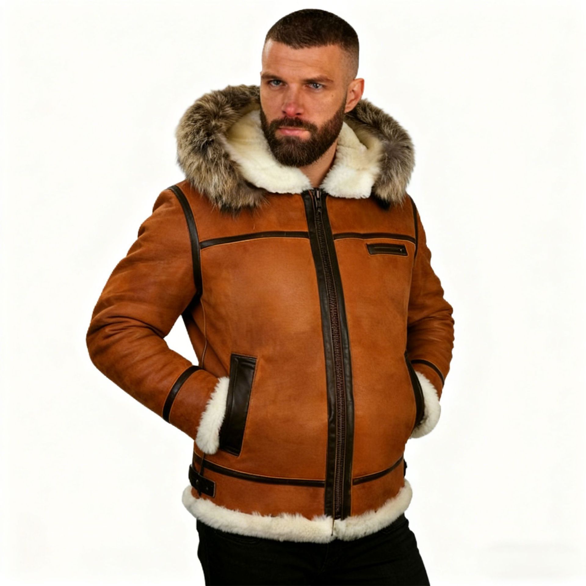 [Copy]Bomber B-3 Schaffelljacke mit Kapuze Whiskey [HEUTE KOSTENLOSER VERSAND]
