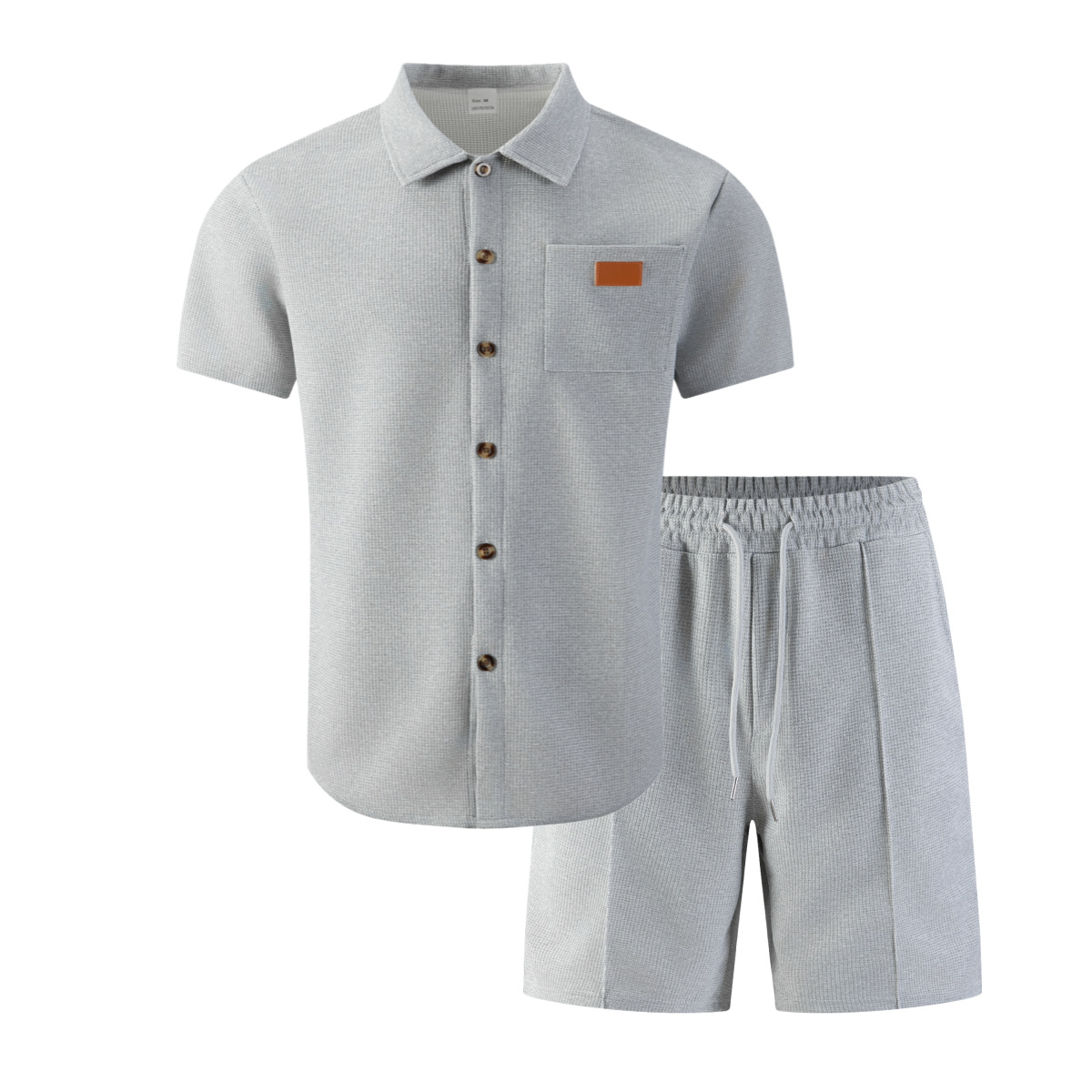 Waffel-Lounge-Set für Herren – Zweiteiler aus Kurzarm-Hemd mit Kragen & Shorts