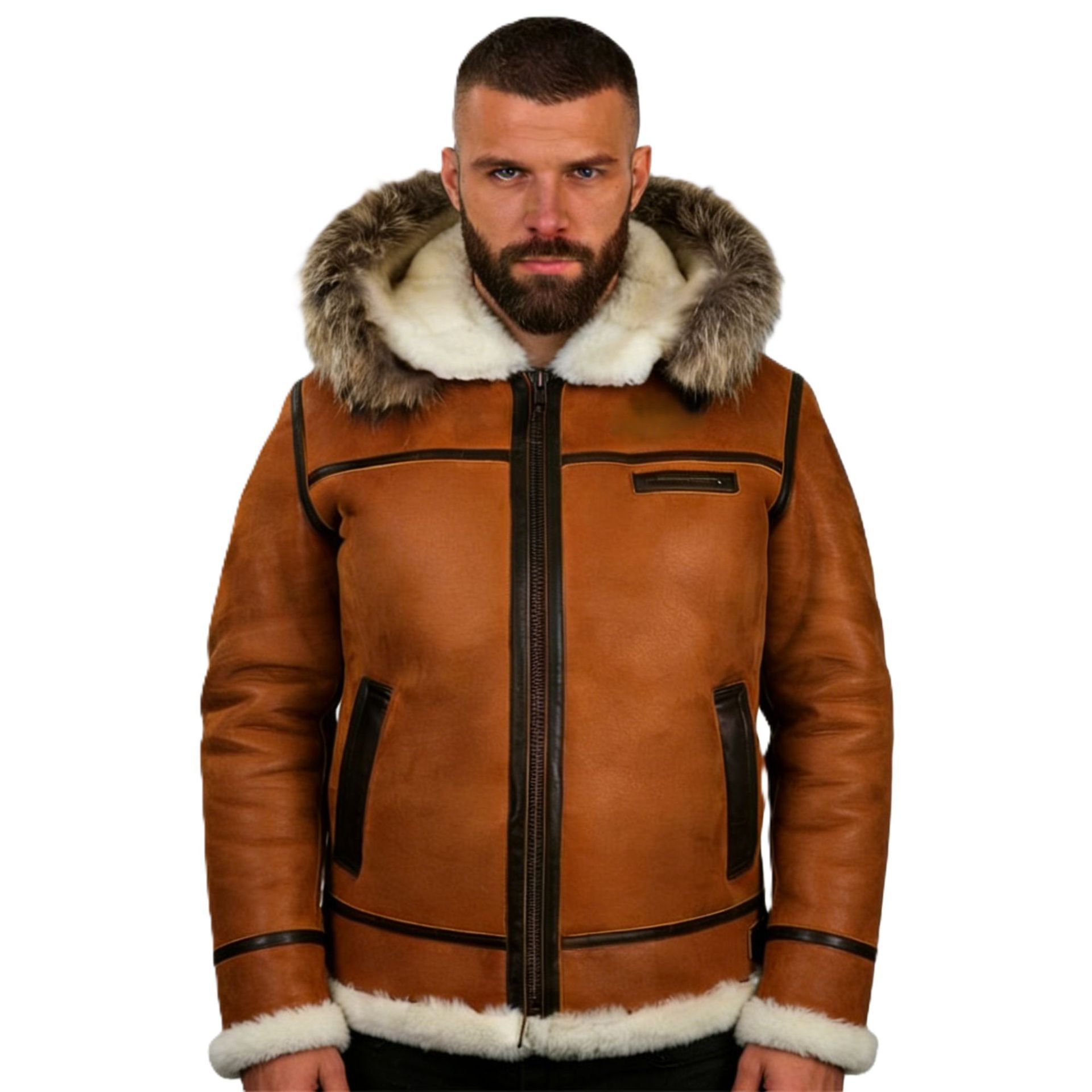 [Copy]Bomber B-3 Schaffelljacke mit Kapuze Whiskey [HEUTE KOSTENLOSER VERSAND]