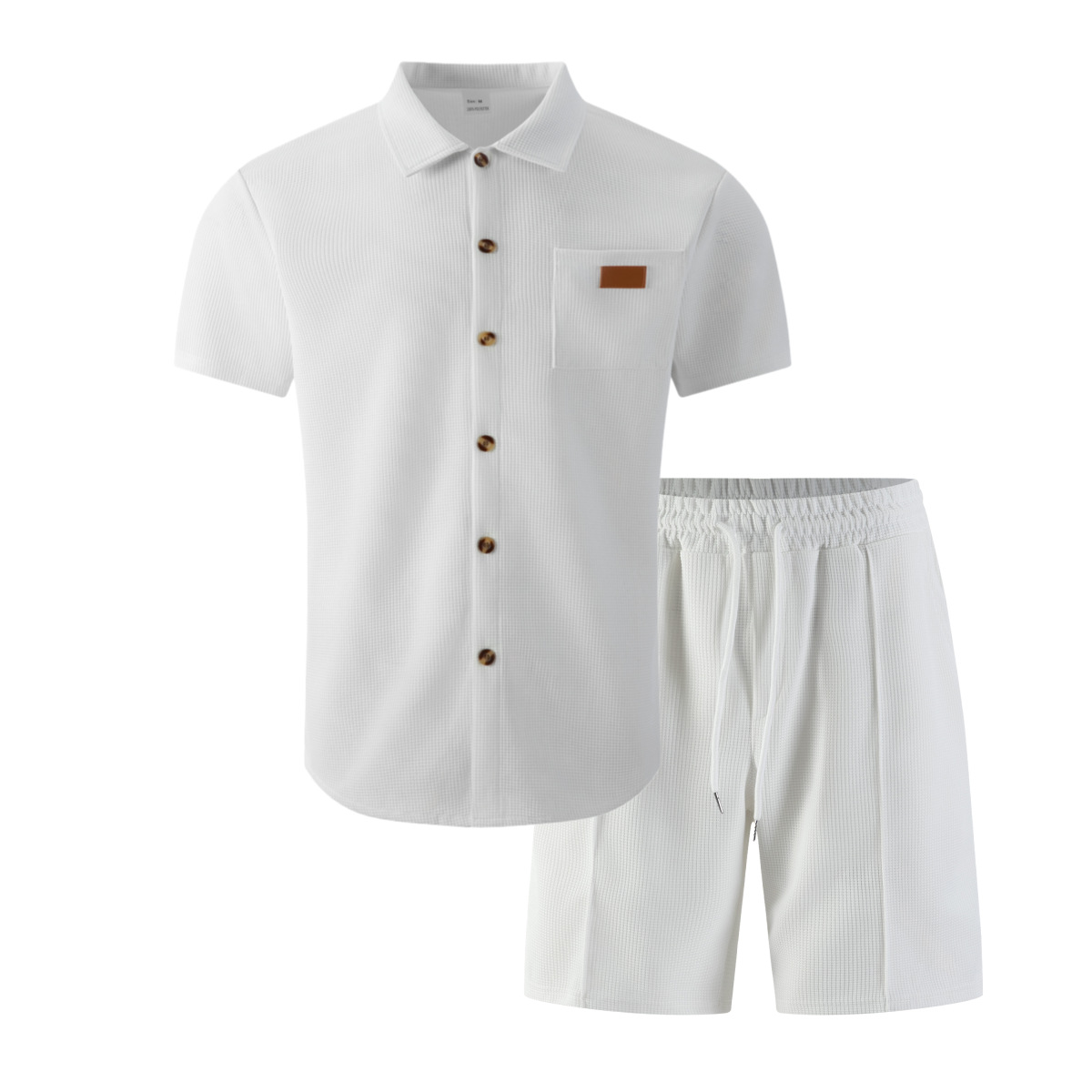 Waffel-Lounge-Set für Herren – Zweiteiler aus Kurzarm-Hemd mit Kragen & Shorts