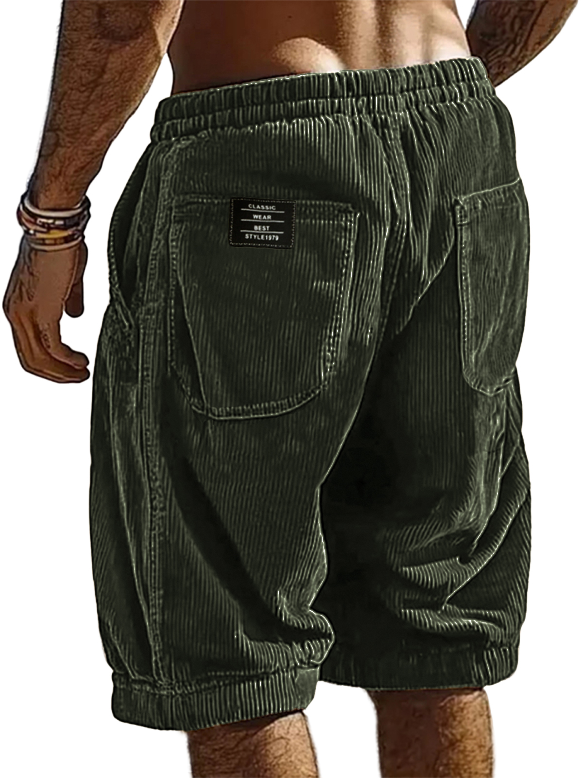Herren Resort Stilvolle Corduroy Mehrfachtaschen Klassische Bestickte Etiketten Shorts