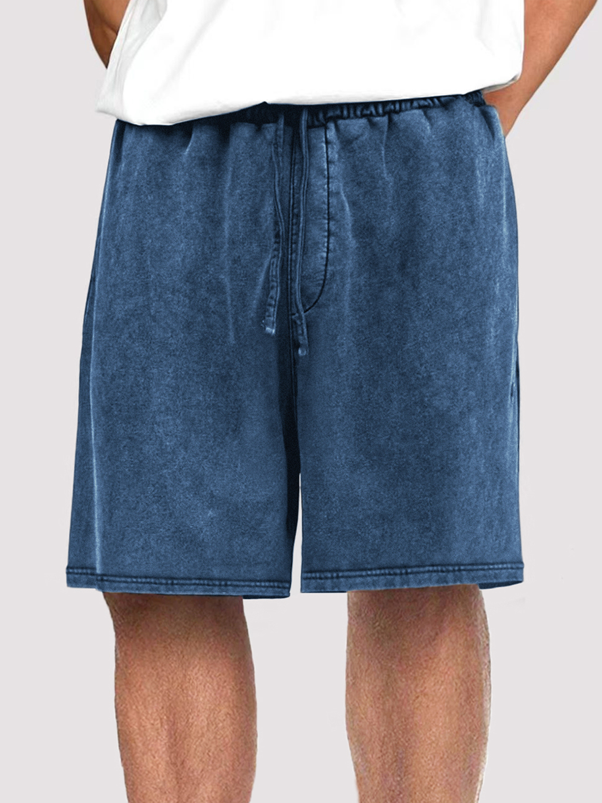 Herren Vintage Distressed Drawstring Stylische Gewaschene Legere Texturierte Shorts Mit Seitentaschen