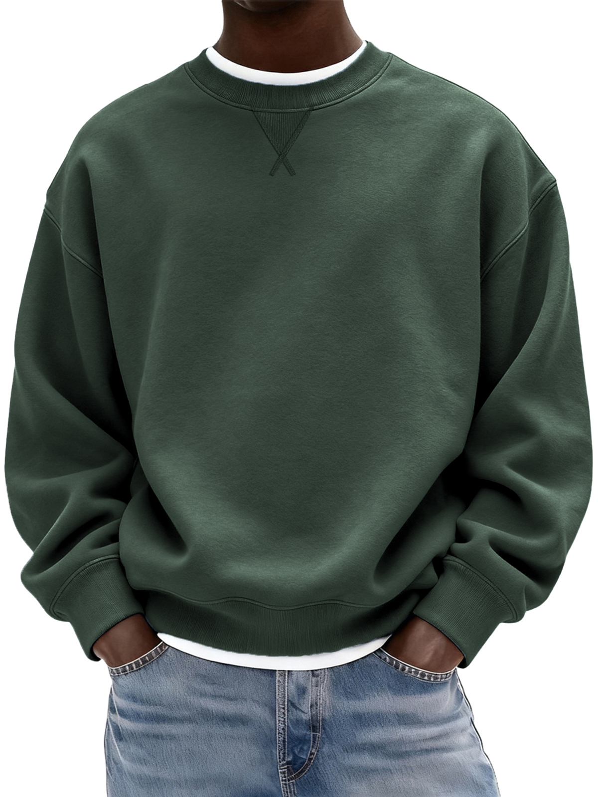Herren Schwergewicht Baumwolle X-Stich Rundhals Basic Pullover Sweatshirt