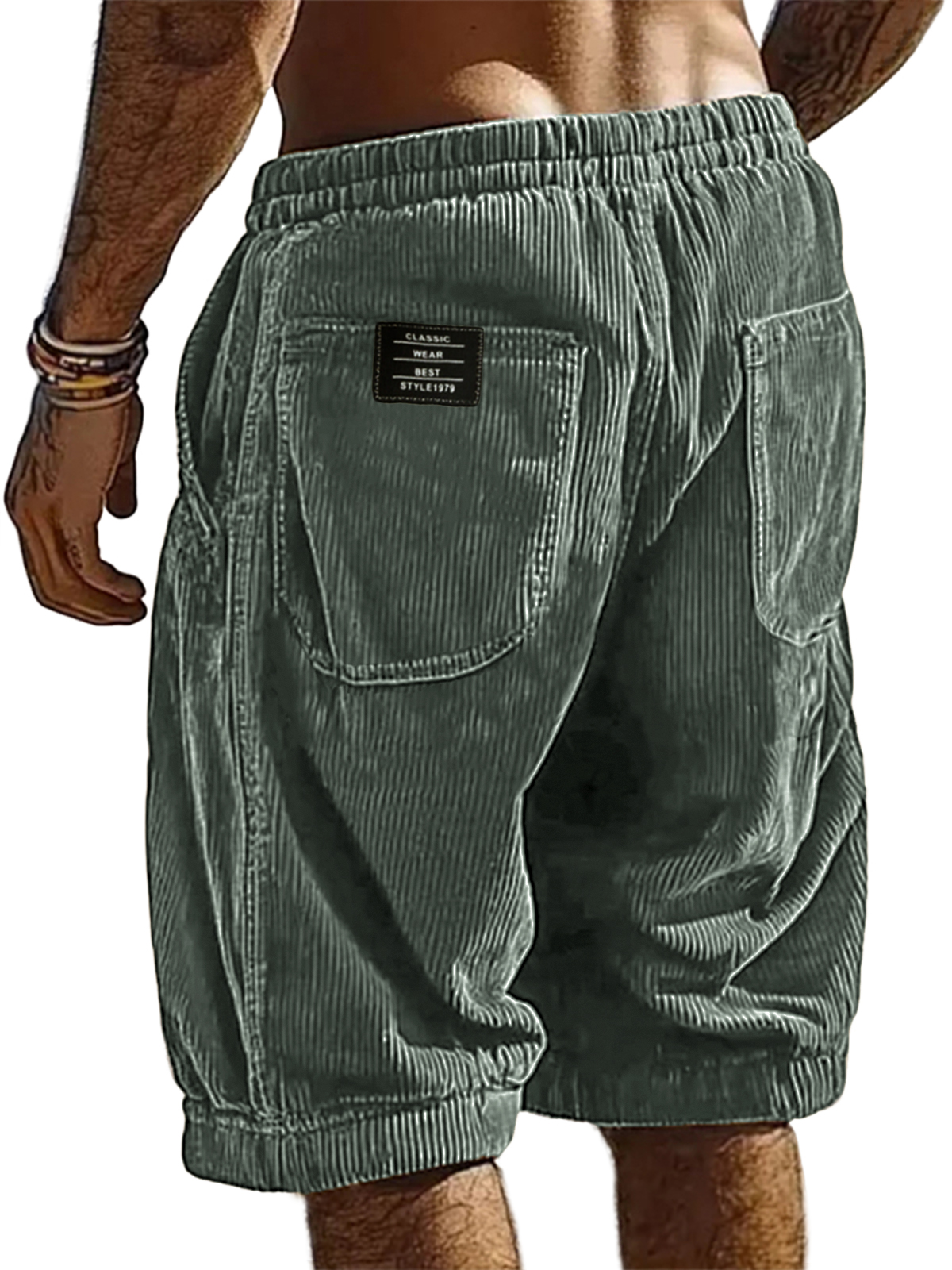 Herren Resort Stilvolle Corduroy Mehrfachtaschen Klassische Bestickte Etiketten Shorts