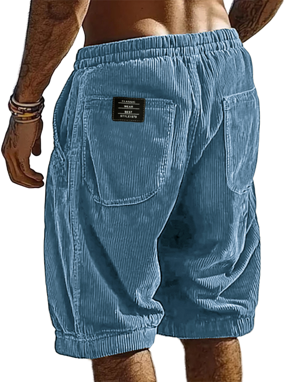 Herren Resort Stilvolle Corduroy Mehrfachtaschen Klassische Bestickte Etiketten Shorts