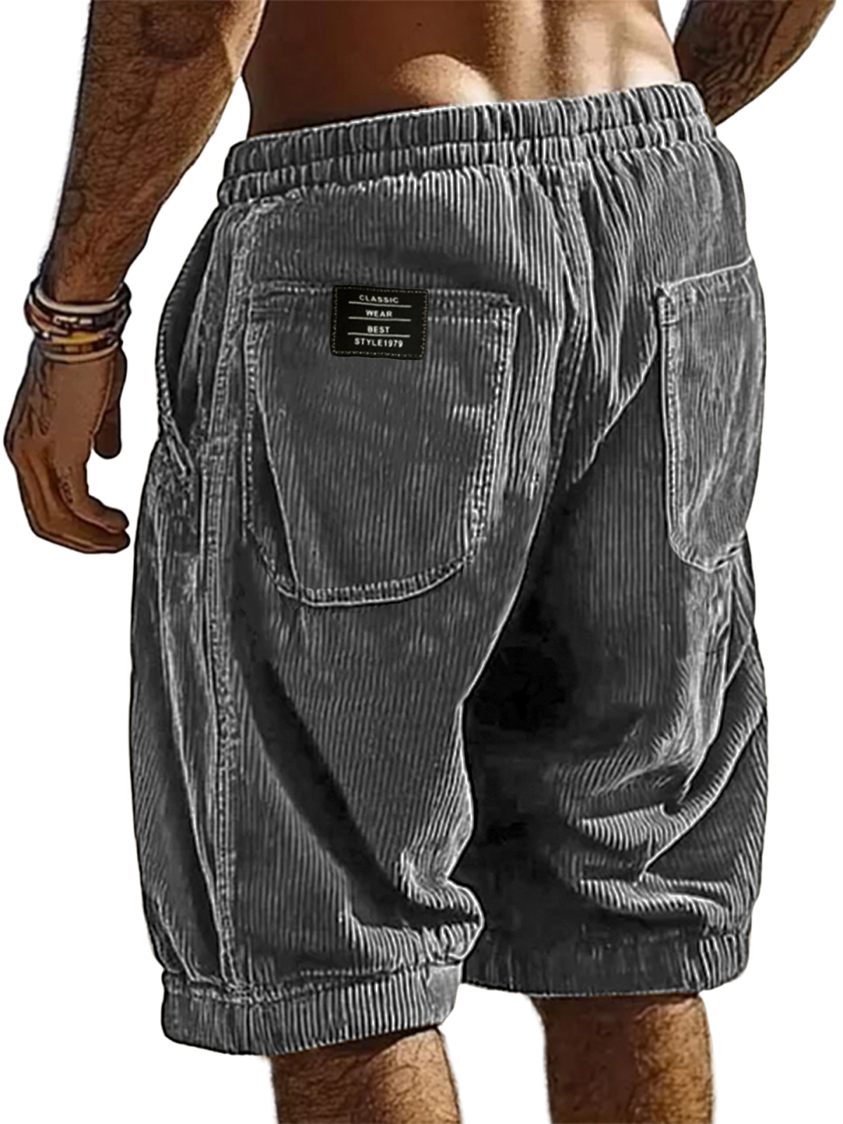Herren Resort Stilvolle Corduroy Mehrfachtaschen Klassische Bestickte Etiketten Shorts