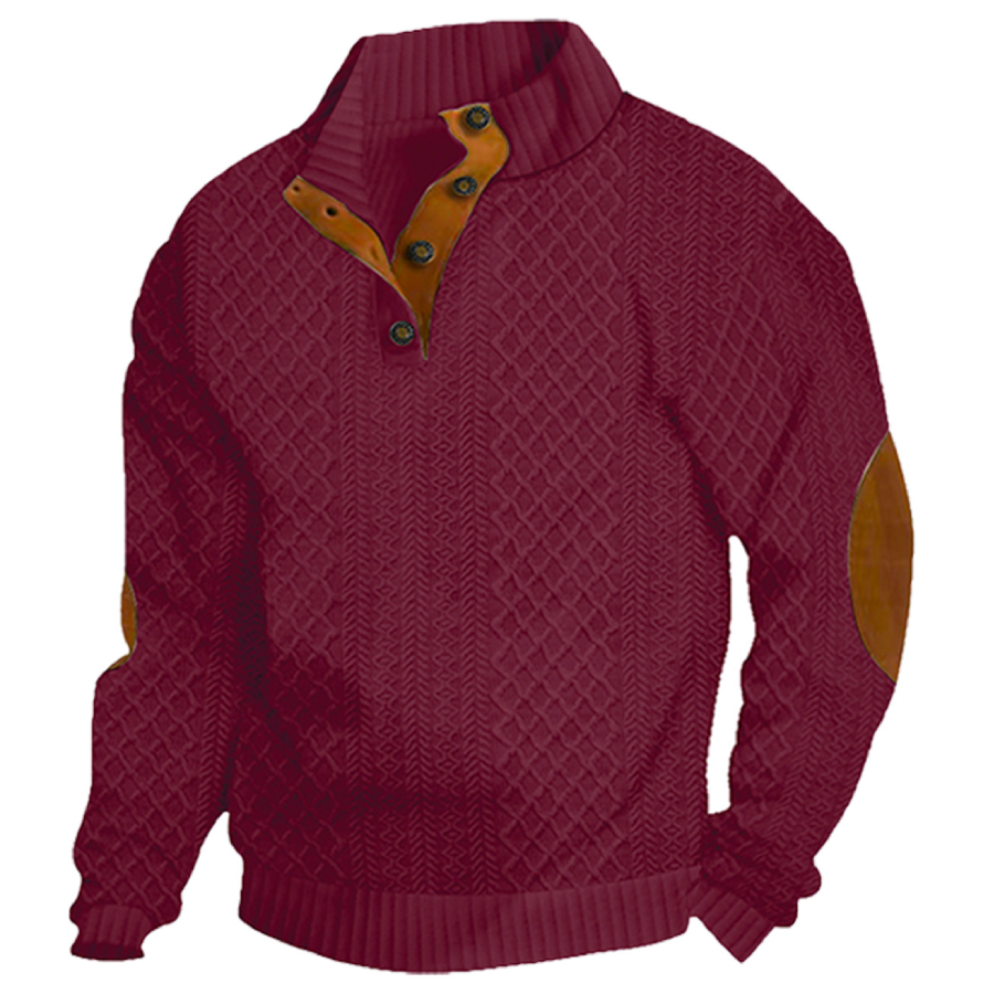 Herren Strukturstrick-Pullover mit Stehkragen & Ellbogen-Patches – Klassischer Casual-Look