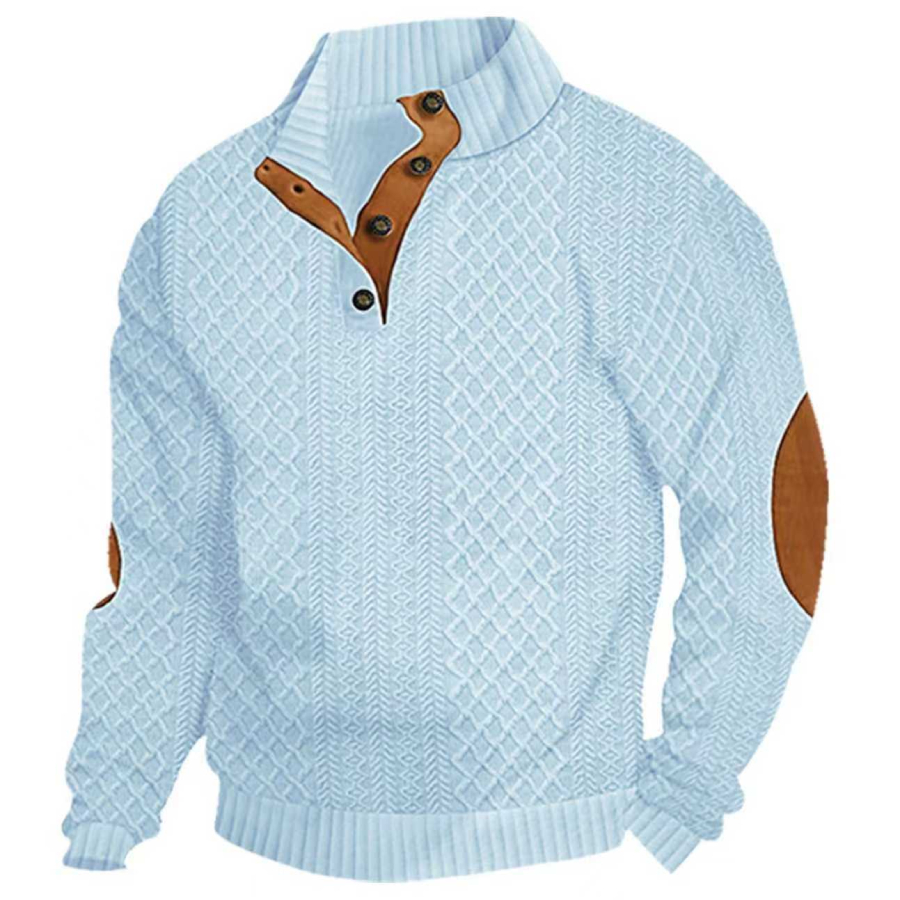 Herren Strukturstrick-Pullover mit Stehkragen & Ellbogen-Patches – Klassischer Casual-Look