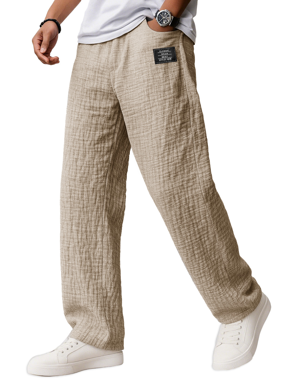 Herrenbekleidung Modische Alltagsstruktur Stoff Taschen Lockere Bindung Elastischer Bund Stickerei Logo Hose