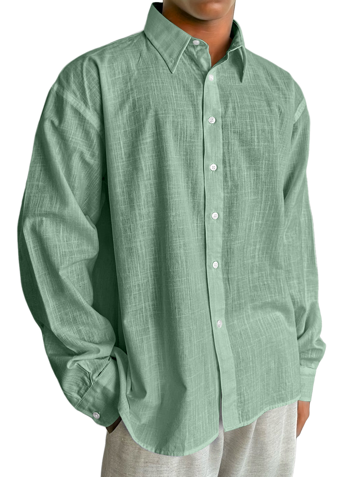 Herren Tägliches Baumwoll- und Leinen Freizeitbequemes Langarmhemd