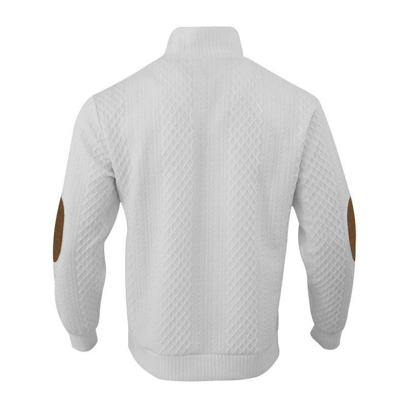 Herren Strukturstrick-Pullover mit Stehkragen & Ellbogen-Patches – Klassischer Casual-Look