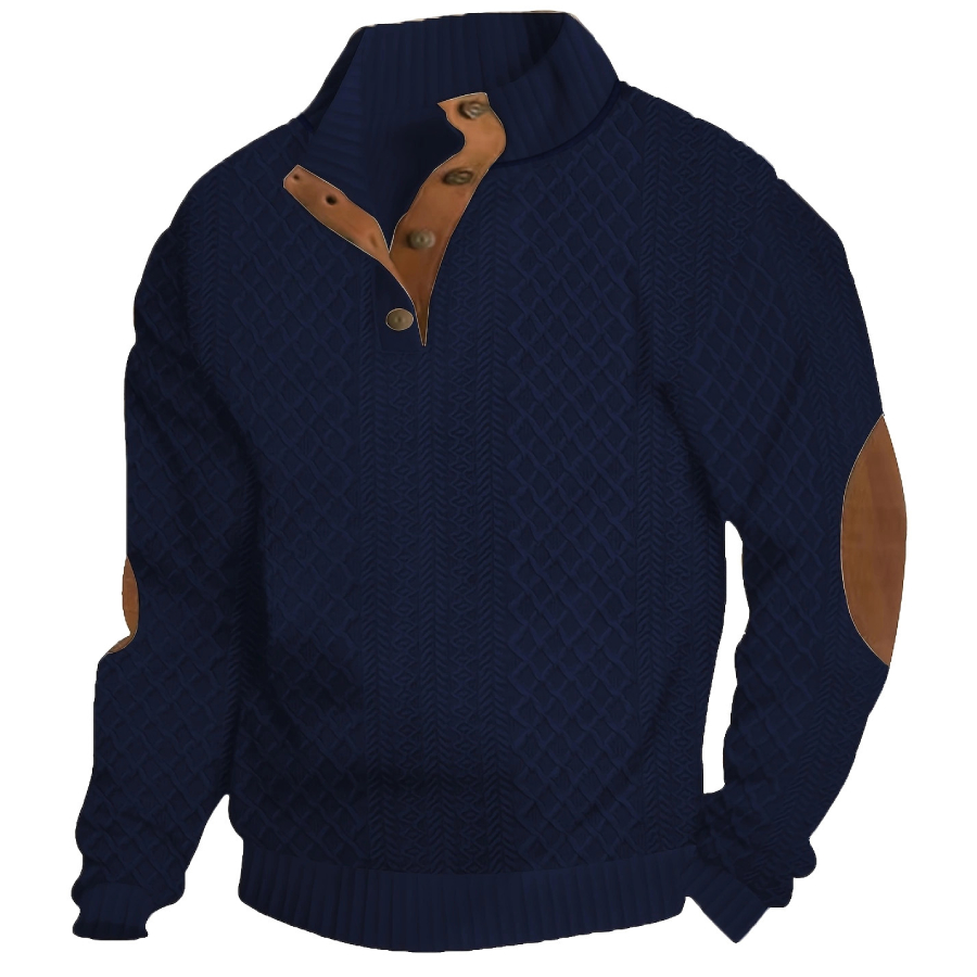 Herren Strukturstrick-Pullover mit Stehkragen & Ellbogen-Patches – Klassischer Casual-Look
