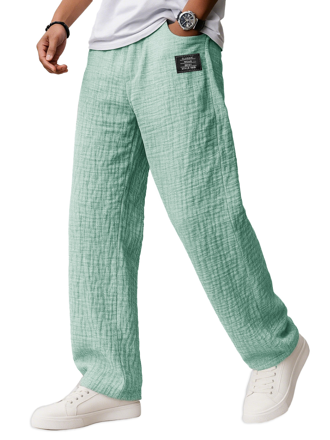 Herrenbekleidung Modische Alltagsstruktur Stoff Taschen Lockere Bindung Elastischer Bund Stickerei Logo Hose