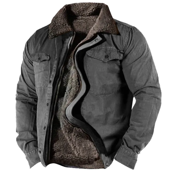 Herren-Wintermantel, Winter-Arbeitsjacken, Plüsch-Fleece, warmes Futter, Reißverschluss, taktische Outdoor-Komfortjacke