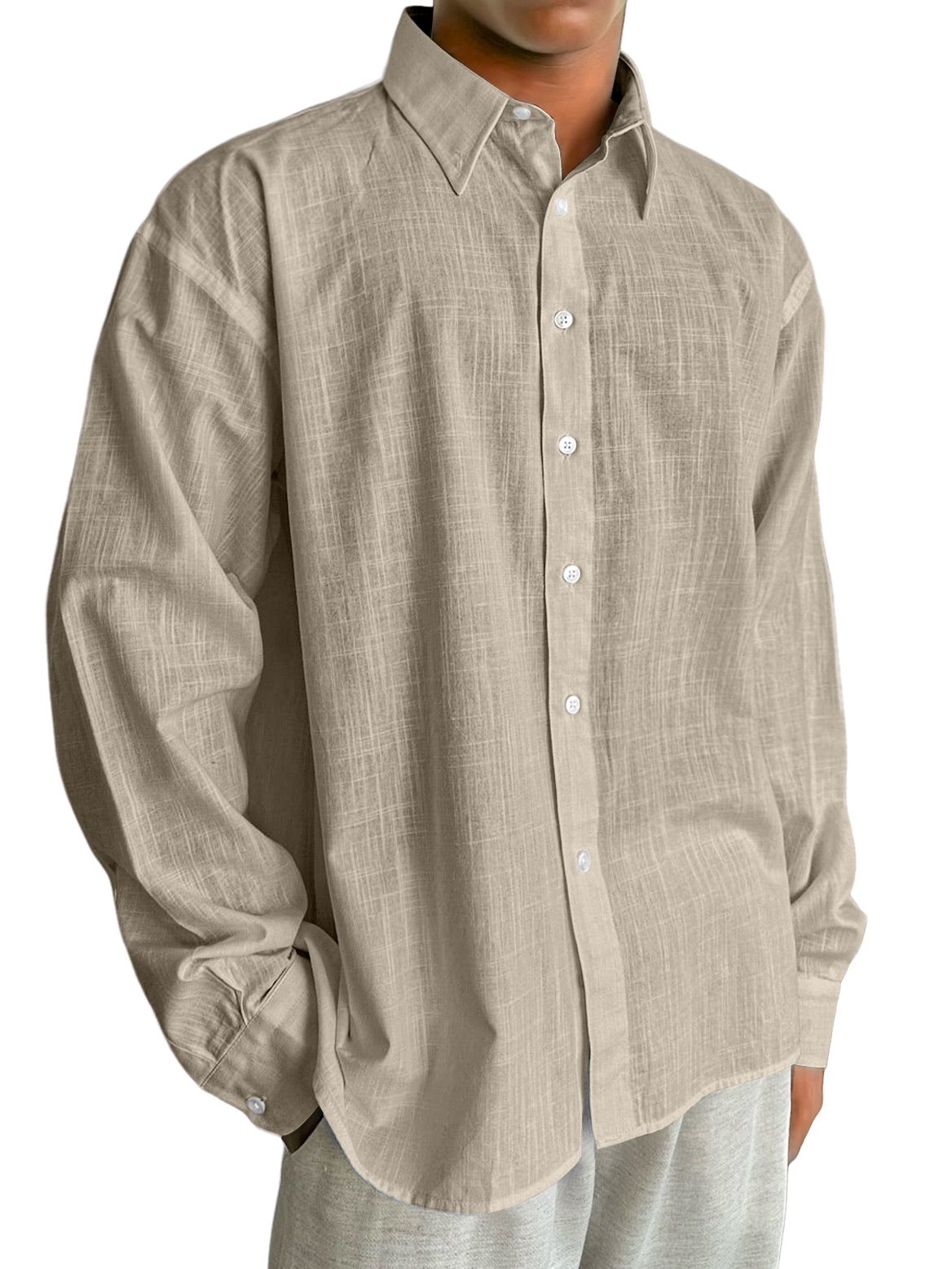 Herren Tägliches Baumwoll- und Leinen Freizeitbequemes Langarmhemd