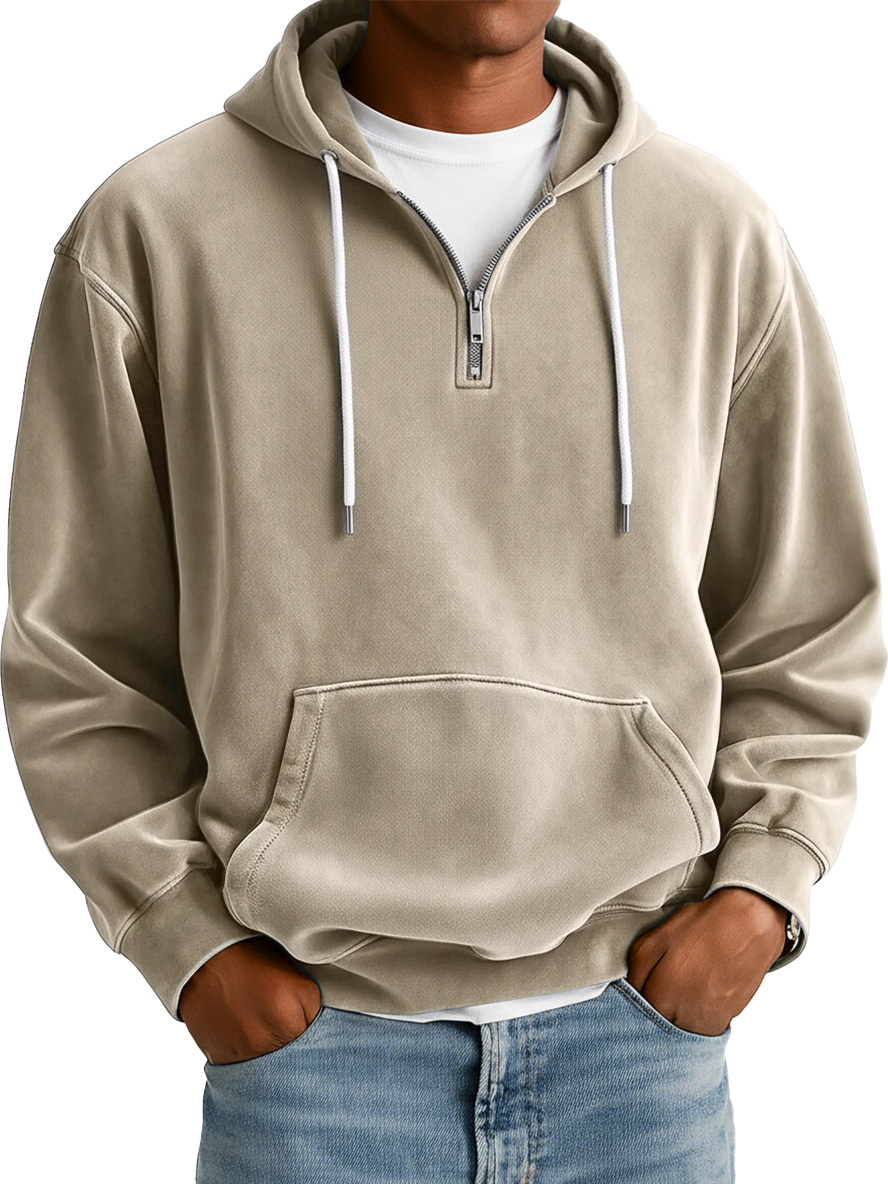 Herren Einfaches Wildleder Freizeit Reißverschluss Kapuzenpullover