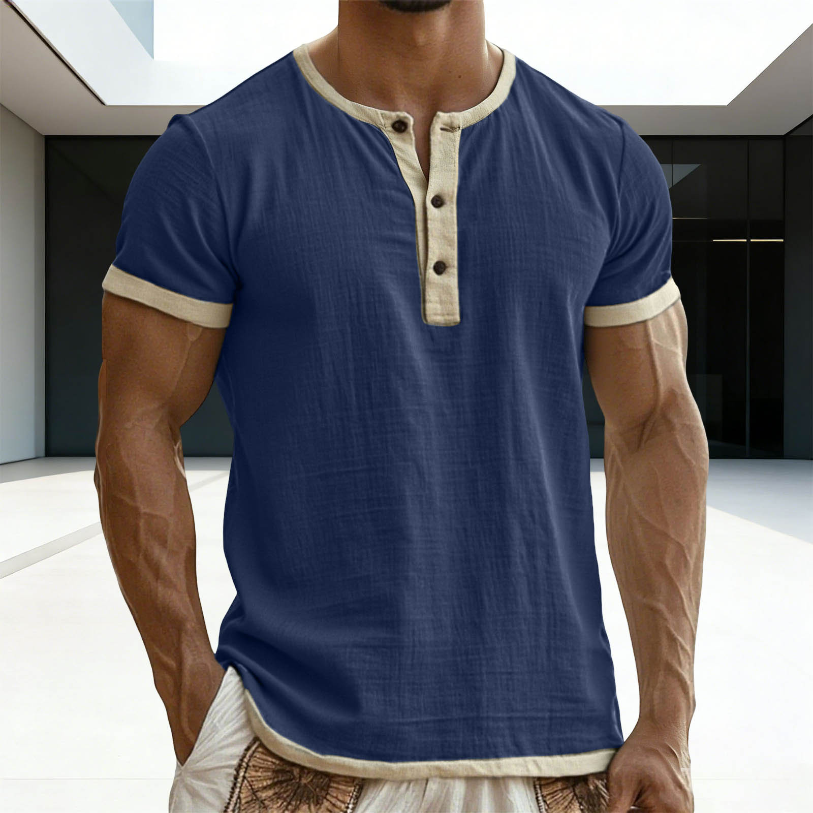 Klassische Retro Color-Block Henley T-Shirts, die von Tausenden Männern geliebt werden