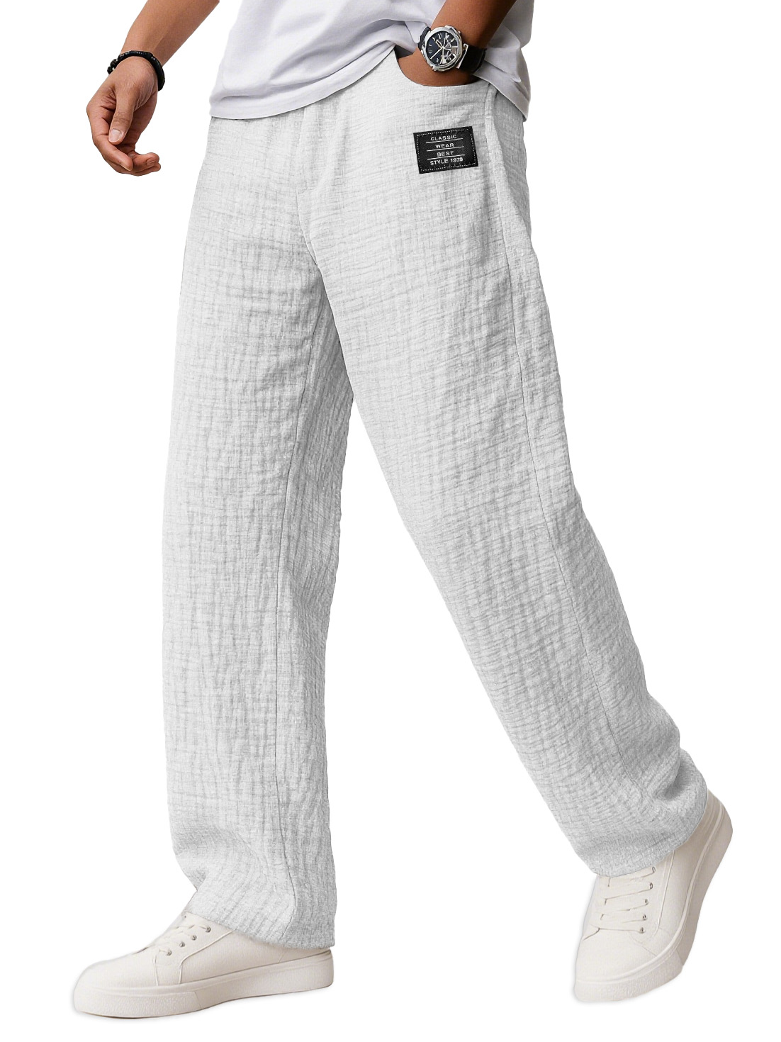 Herrenbekleidung Modische Alltagsstruktur Stoff Taschen Lockere Bindung Elastischer Bund Stickerei Logo Hose