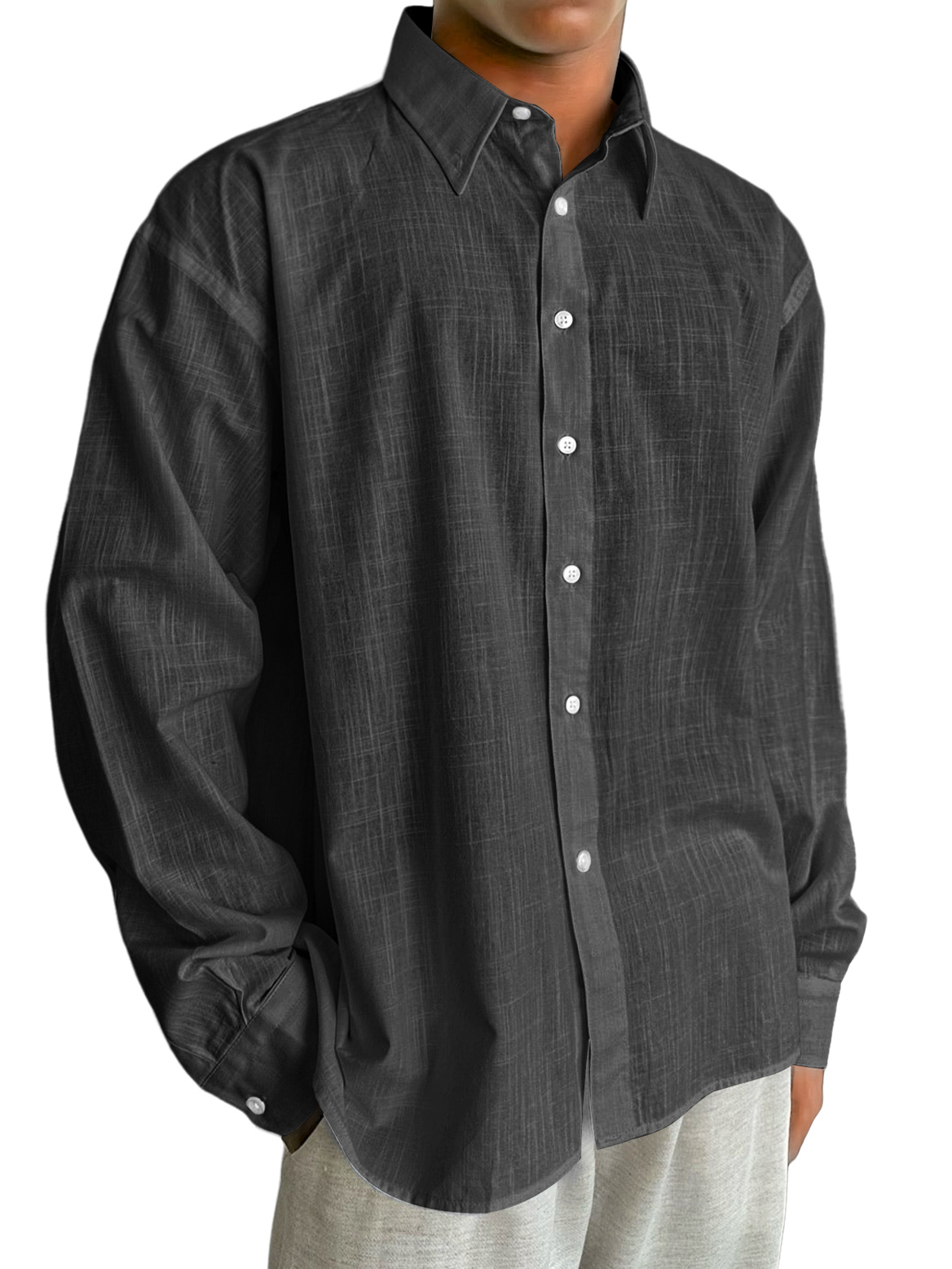 Herren Tägliches Baumwoll- und Leinen Freizeitbequemes Langarmhemd