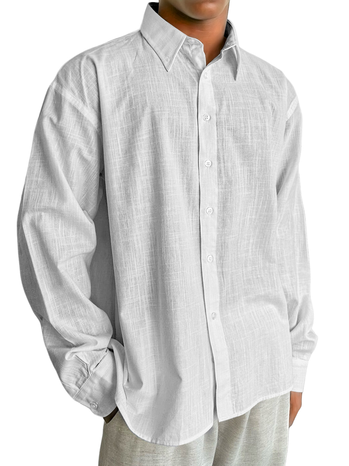 Herren Tägliches Baumwoll- und Leinen Freizeitbequemes Langarmhemd