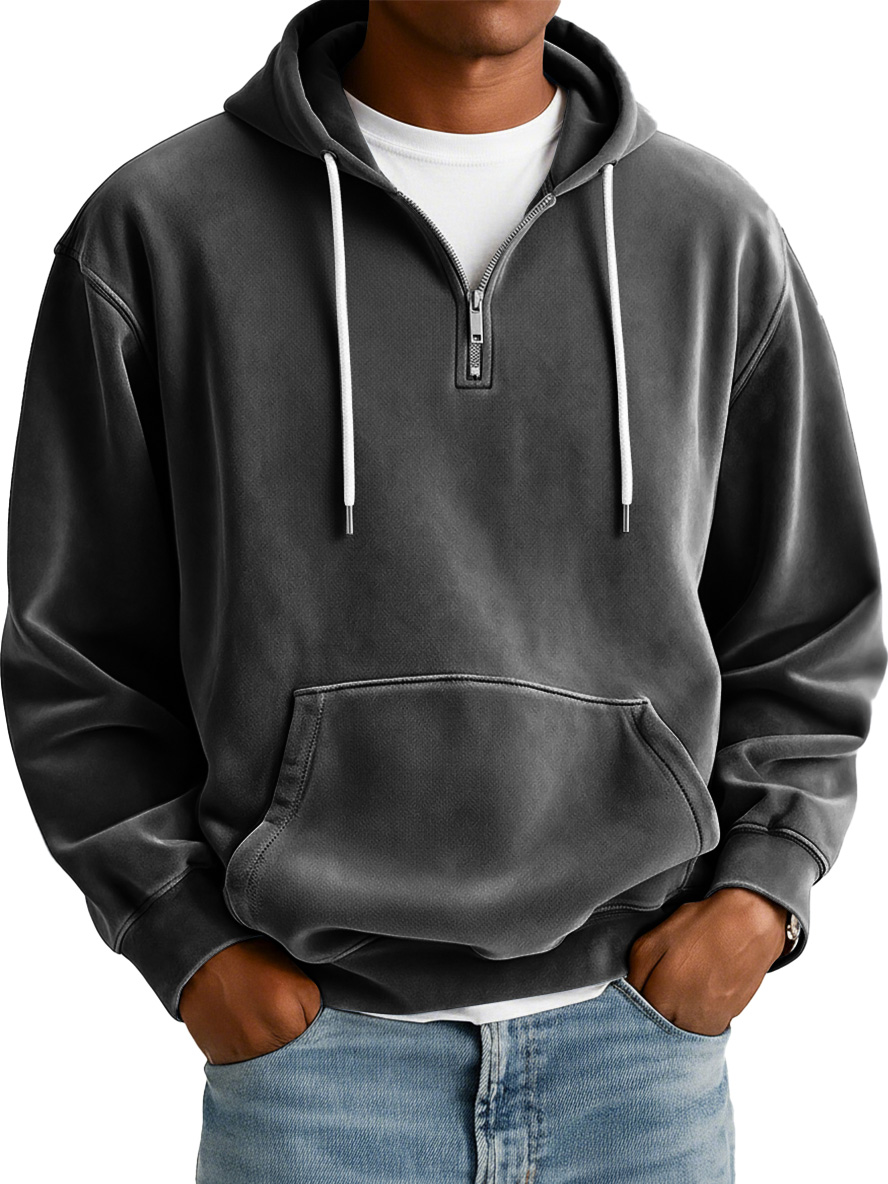 Herren Einfaches Wildleder Freizeit Reißverschluss Kapuzenpullover
