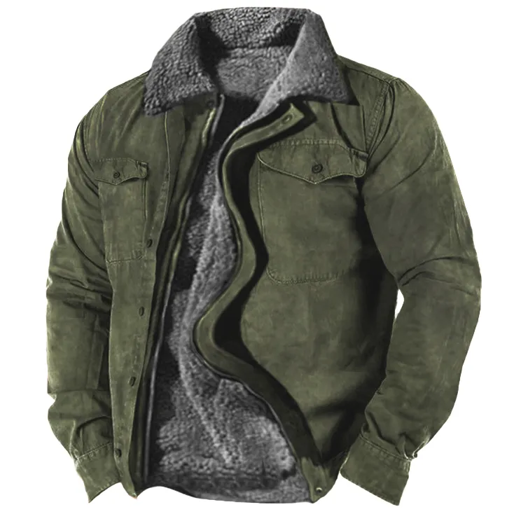 Herren-Wintermantel, Winter-Arbeitsjacken, Plüsch-Fleece, warmes Futter, Reißverschluss, taktische Outdoor-Komfortjacke