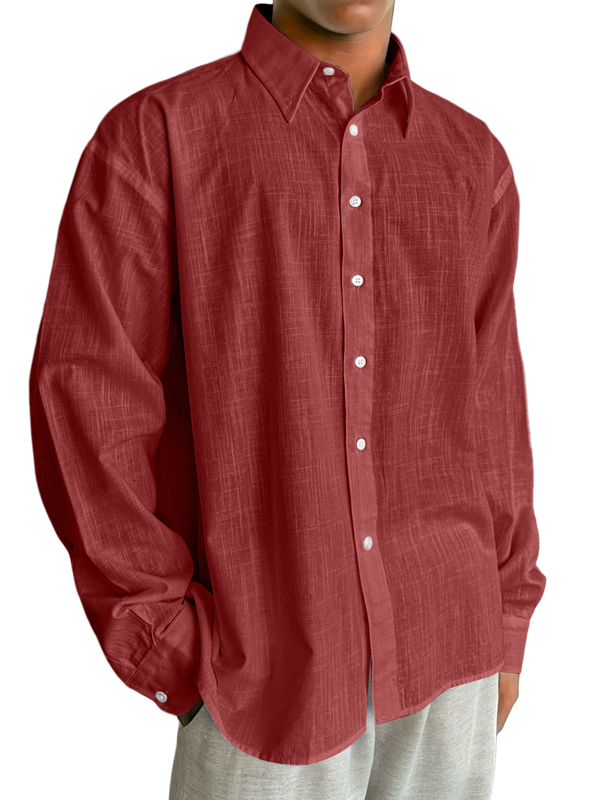 Herren Tägliches Baumwoll- und Leinen Freizeitbequemes Langarmhemd