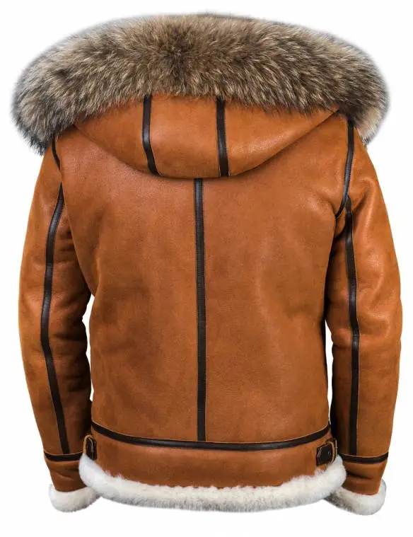 Bomber B-3 Schaffelljacke mit Kapuze Whiskey [HEUTE KOSTENLOSER VERSAND]