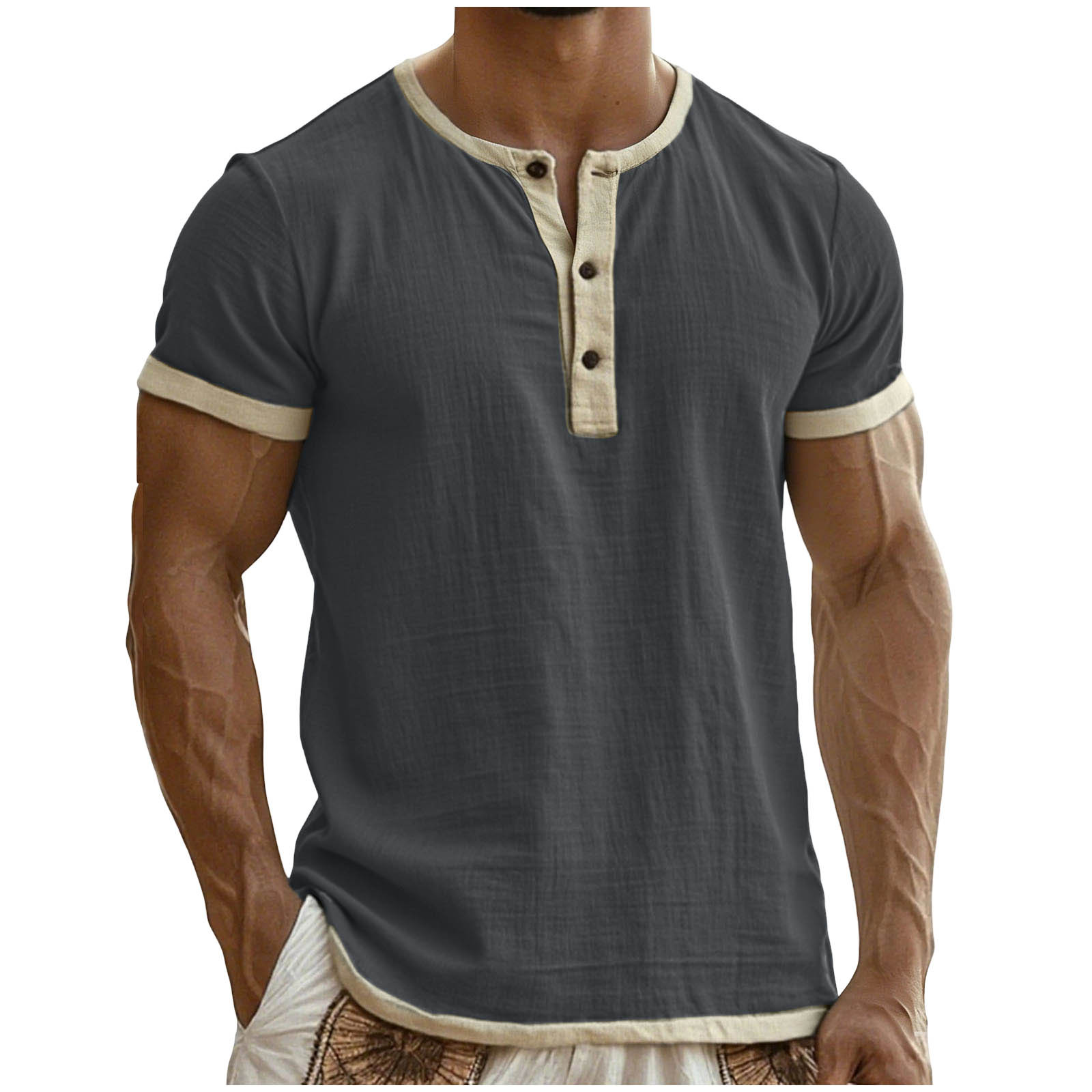 Klassische Retro Color-Block Henley T-Shirts, die von Tausenden Männern geliebt werden