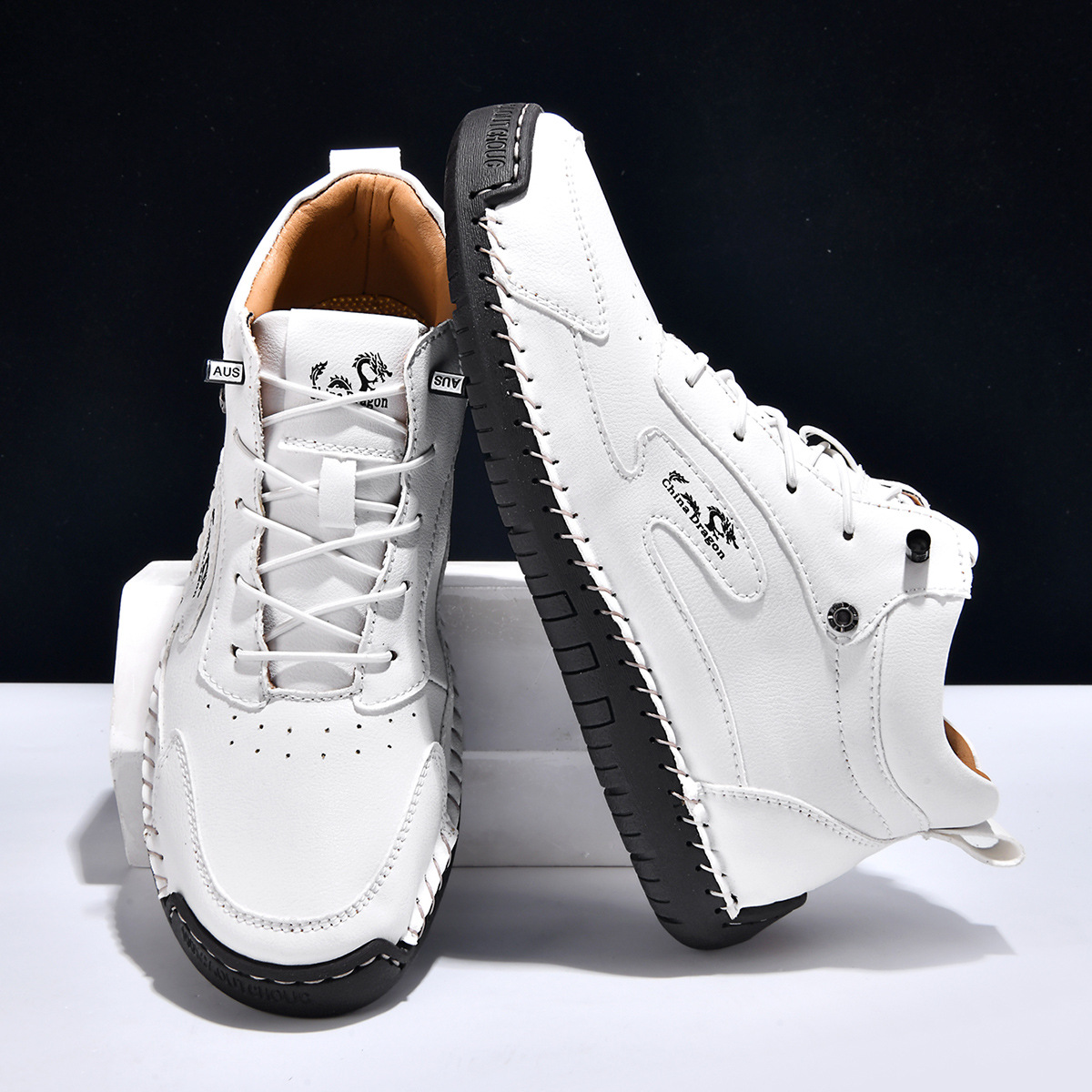 Men's Casual Calfskin Sneakers, Wide Toe Box, Breathable for All-day Comfort