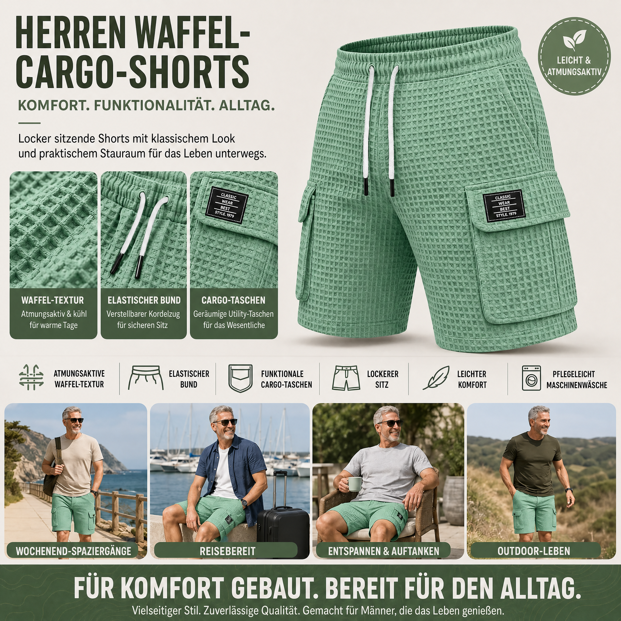 Cargo-Shorts aus Waffelstrick – Everyday Comfort Fit