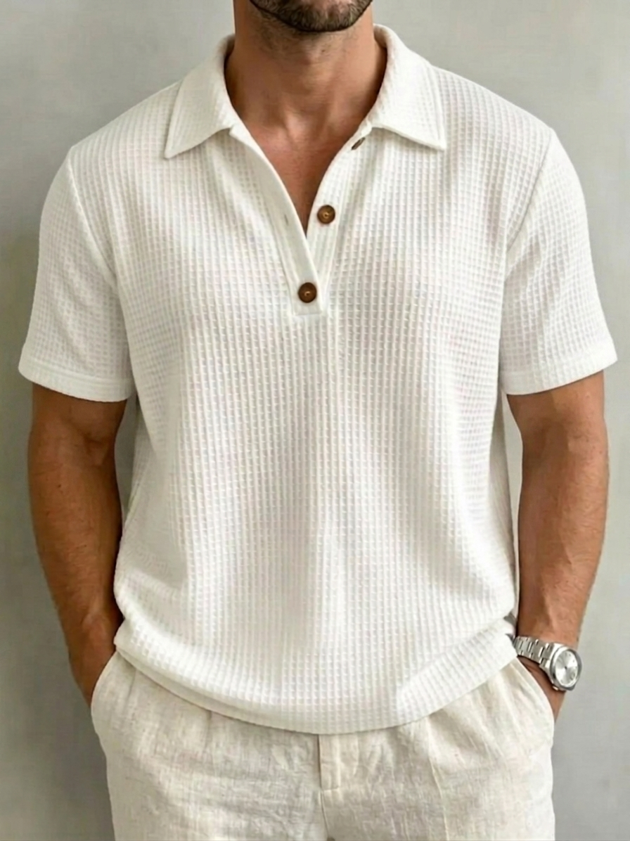 Men’s Waffle Knit Half-Button Polo Shirt