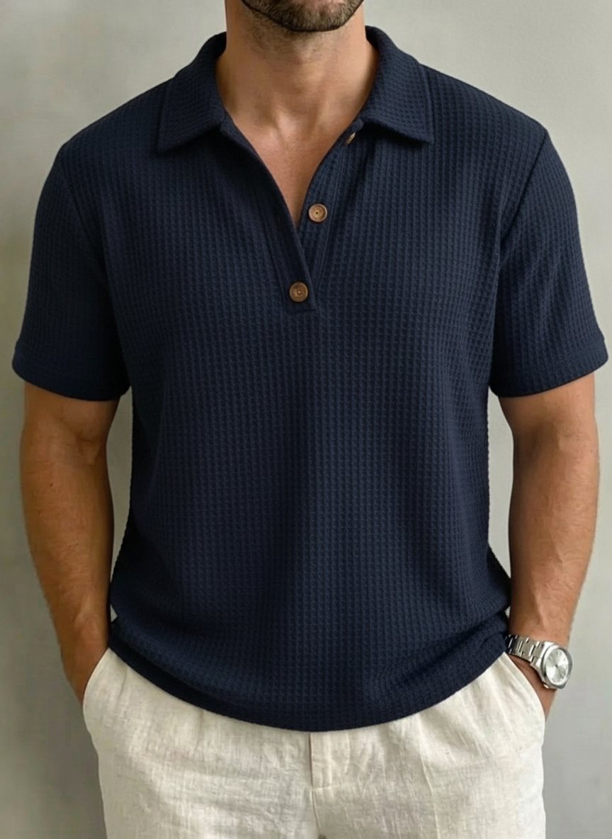 Men’s Waffle Knit Half-Button Polo Shirt