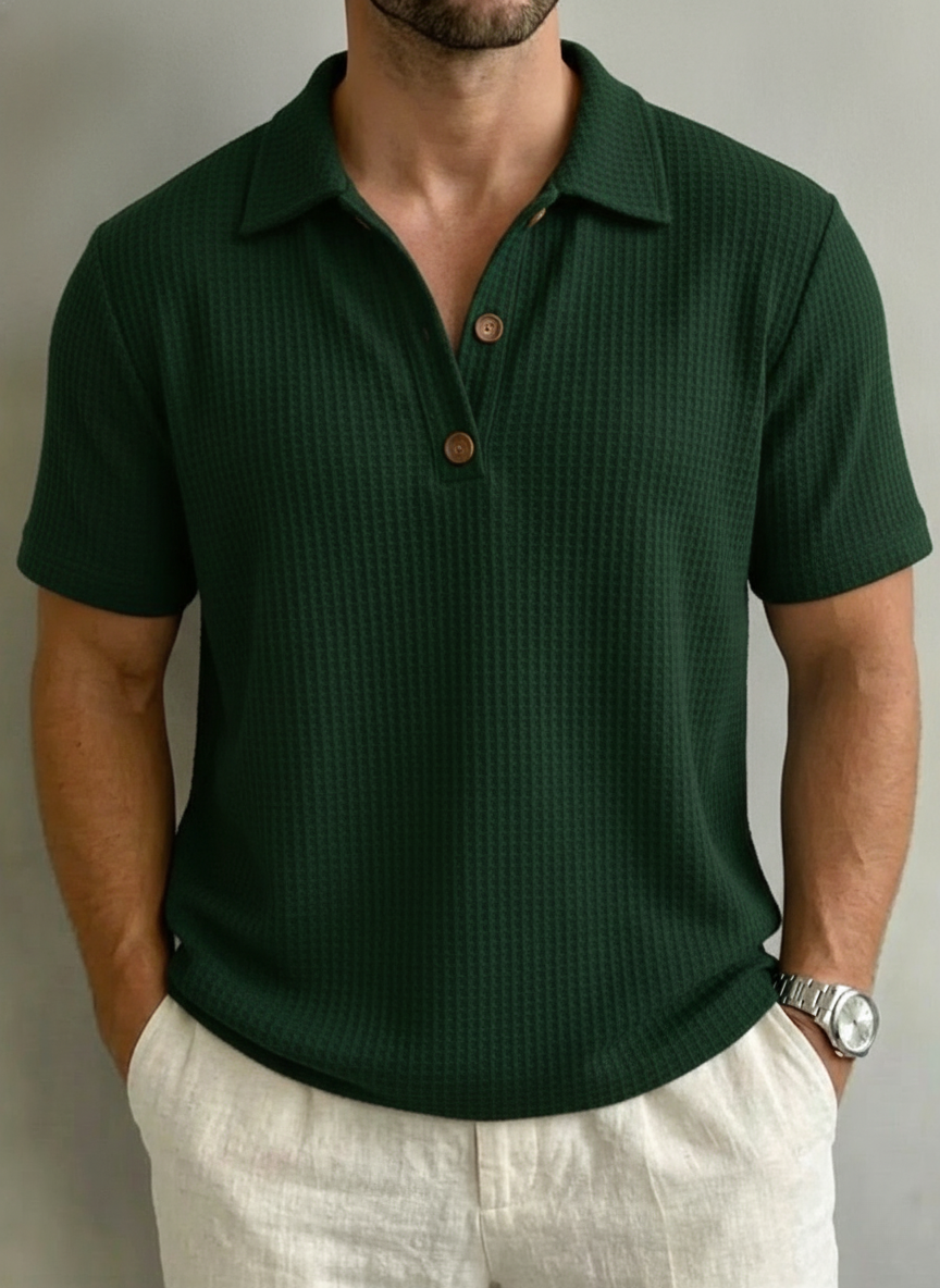 Men’s Waffle Knit Half-Button Polo Shirt