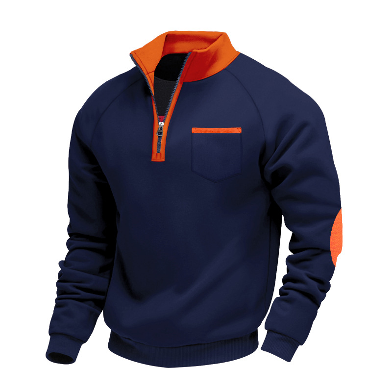 Men's Half-Zip Long Sleeve Pocket Stand Collar Sweatshirt