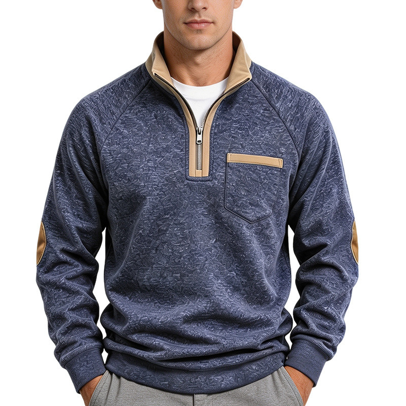 Men's stand collar half zip casual long sleeve fleece sweatshirt