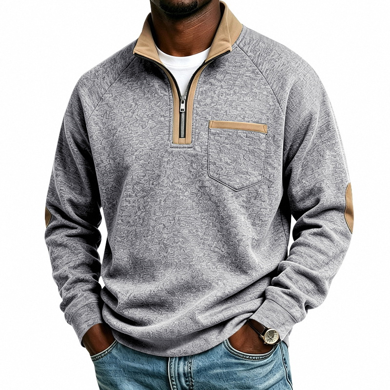 Men's Fleece-Lined Half-Zip Stand Collar Sweatshirt