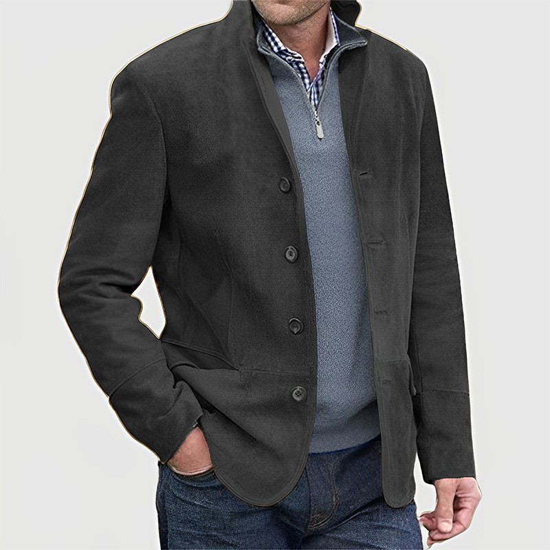 2025 Herrenjacke mit Reverskragen – Vintage-Wildlederimitat-Jacke