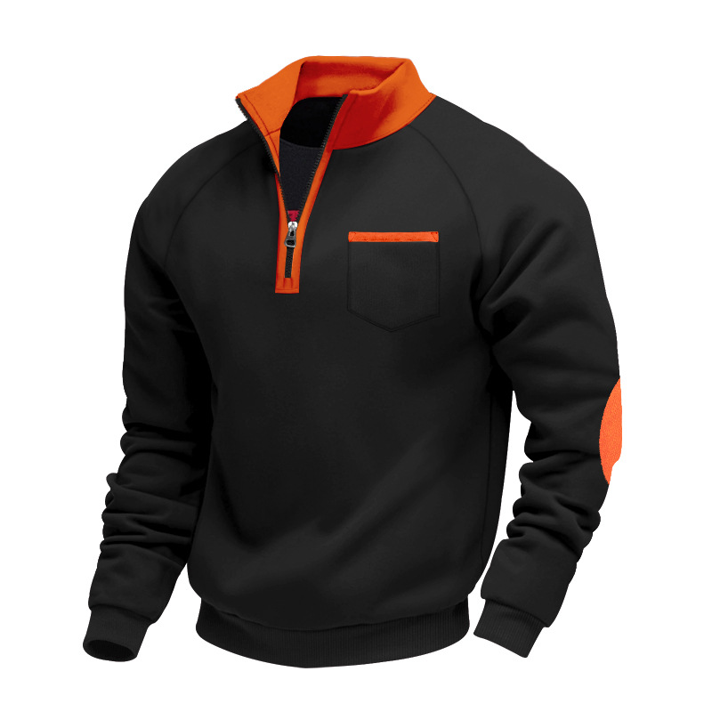 Men's Half-Zip Long Sleeve Pocket Stand Collar Sweatshirt