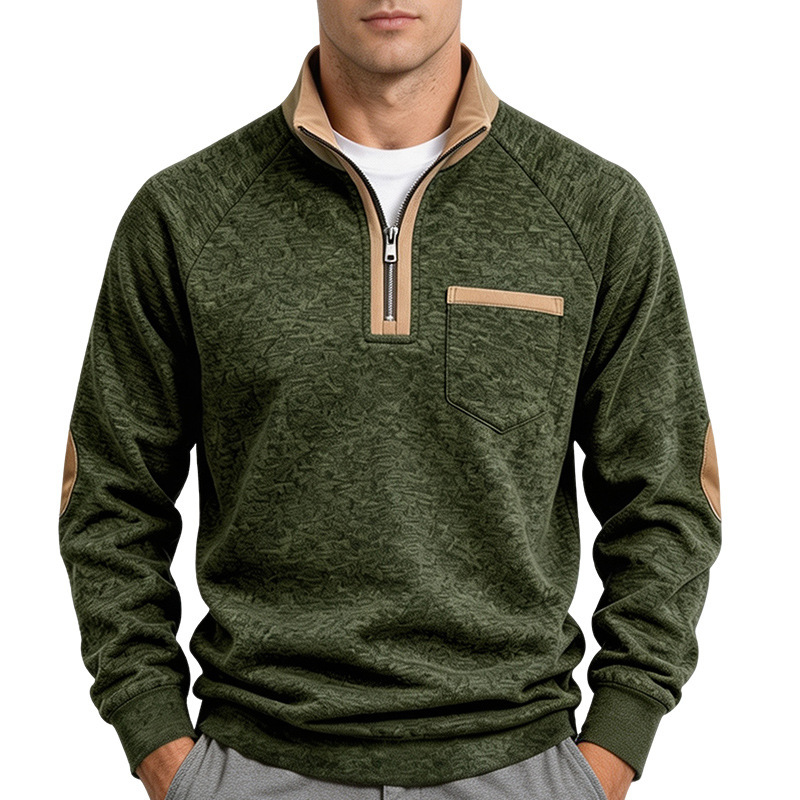 Men's stand collar half zip casual long sleeve fleece sweatshirt