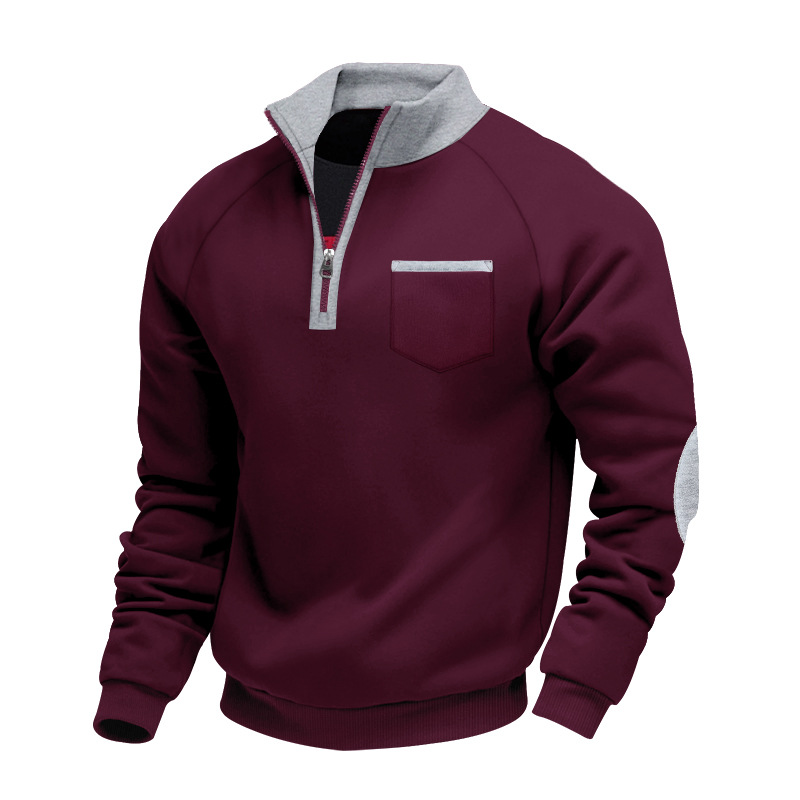 Men's Half-Zip Long Sleeve Pocket Stand Collar Sweatshirt
