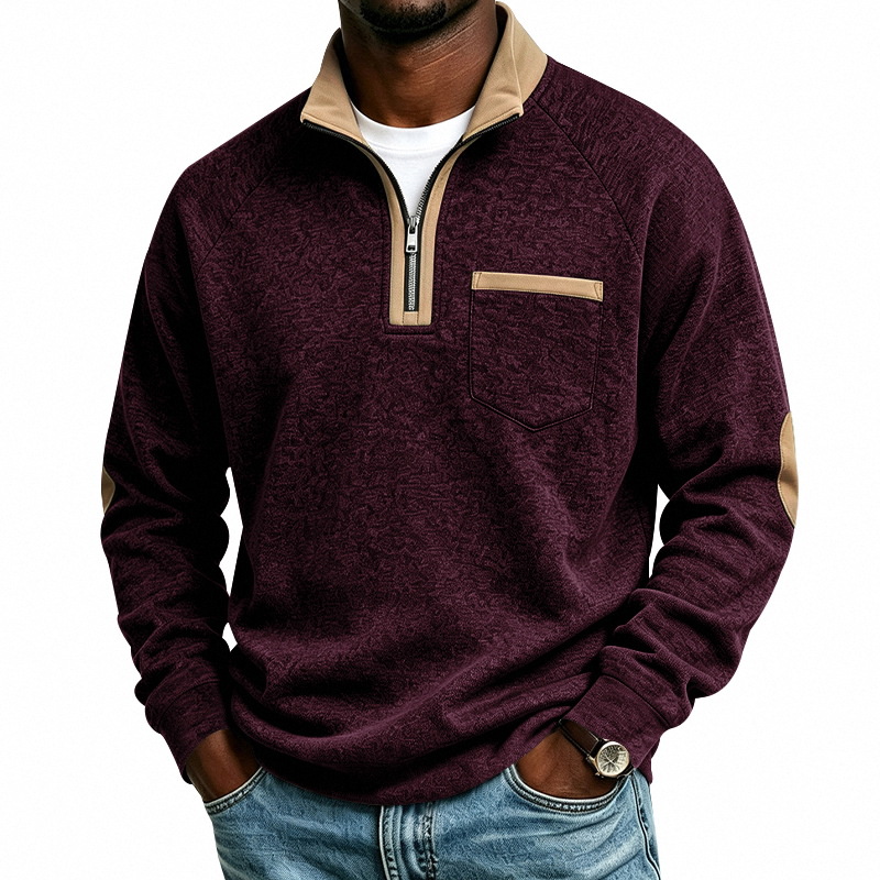 Men's Fleece-Lined Half-Zip Stand Collar Sweatshirt