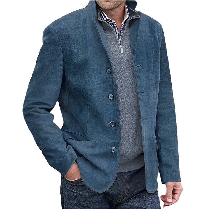 2025 Herrenjacke mit Reverskragen – Vintage-Wildlederimitat-Jacke