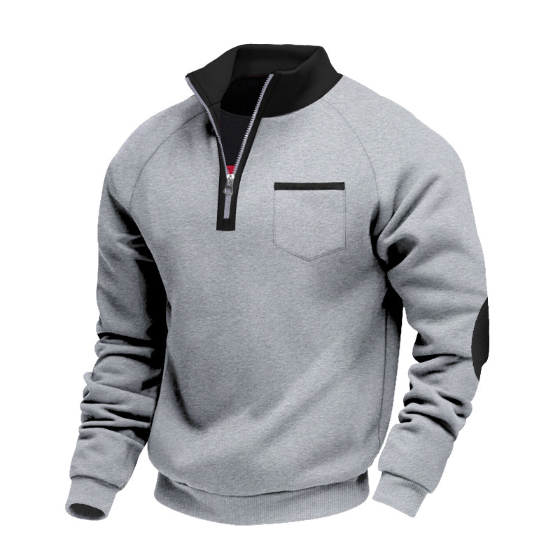 Men's Half-Zip Long Sleeve Pocket Stand Collar Sweatshirt