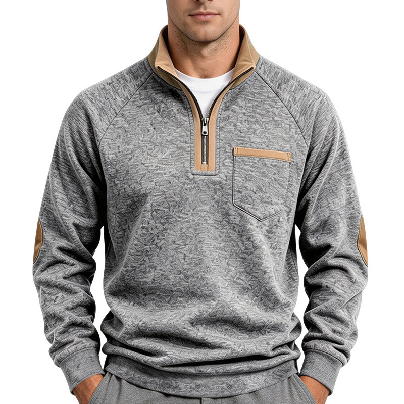 Men's stand collar half zip casual long sleeve fleece sweatshirt