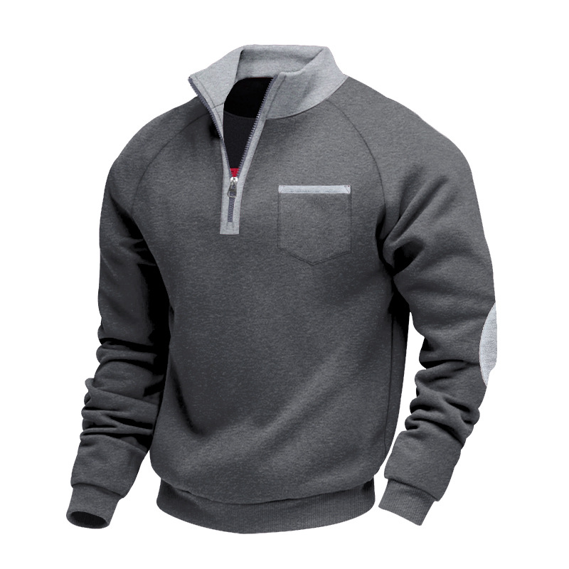 Men's Half-Zip Long Sleeve Pocket Stand Collar Sweatshirt